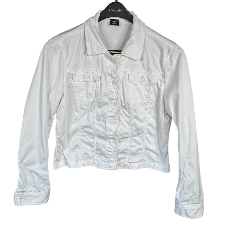 Tribal White Button Up Scalloped Hem size L Vintage 2000s